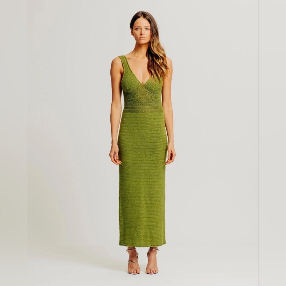 Torn by Ronny Kobo Green Metallic Madi Crochet Maxi Dress NWT Size Large